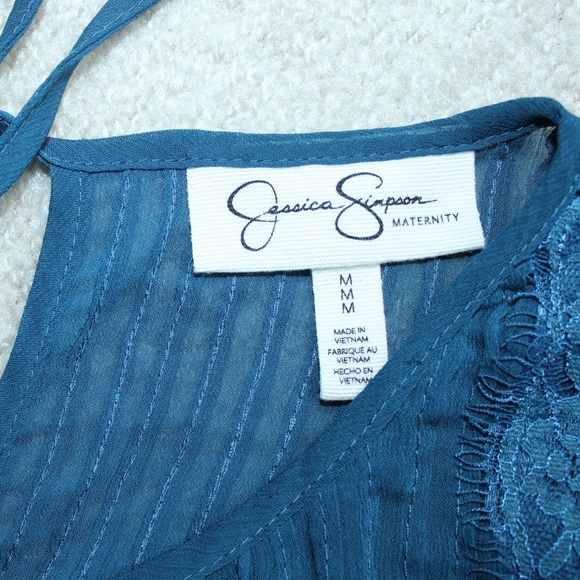Jessica Simpson Maternity Medium Blue Lace Blouse Shirt - Picture 9 of 9